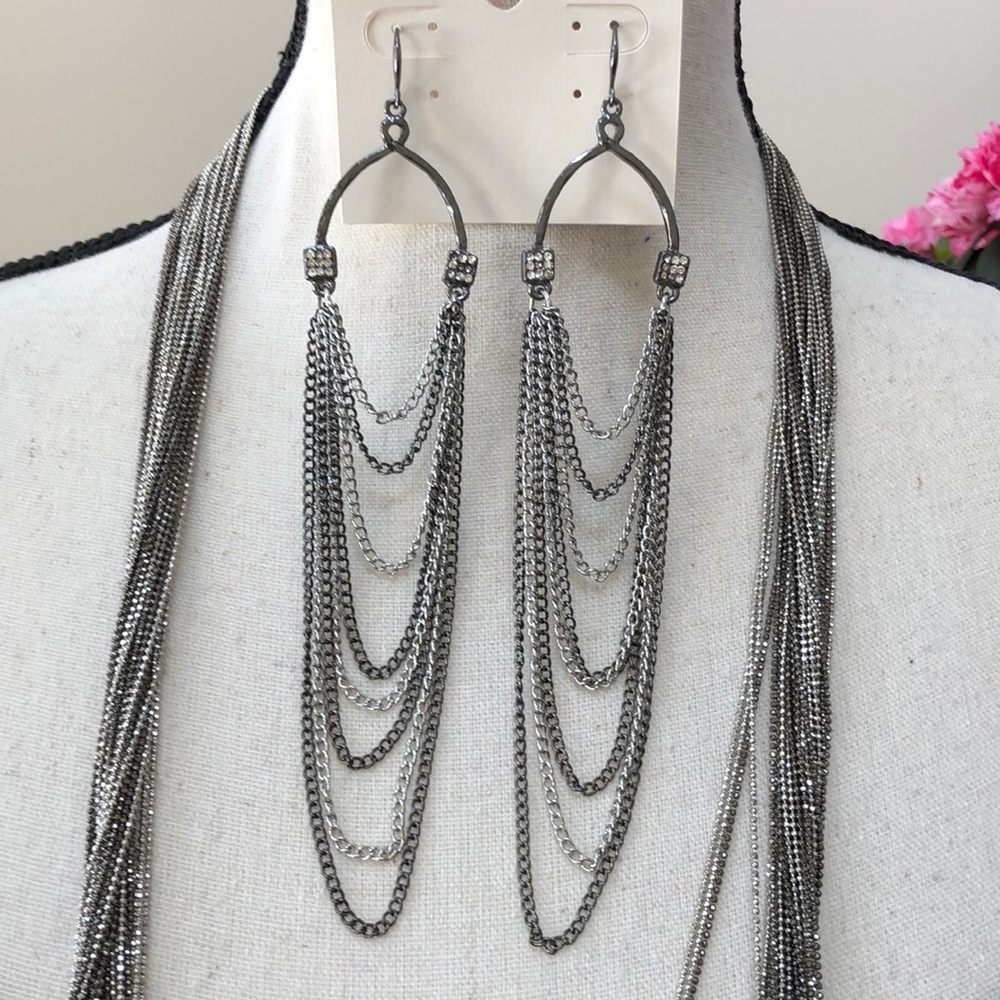 Cascading silver & gunmetal chainlink earrings NWT